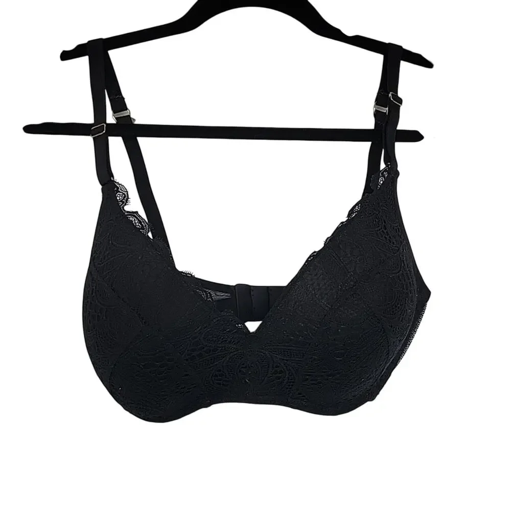 Lively Lace No Wire Push Up Bra, Jet Black, 36DDD